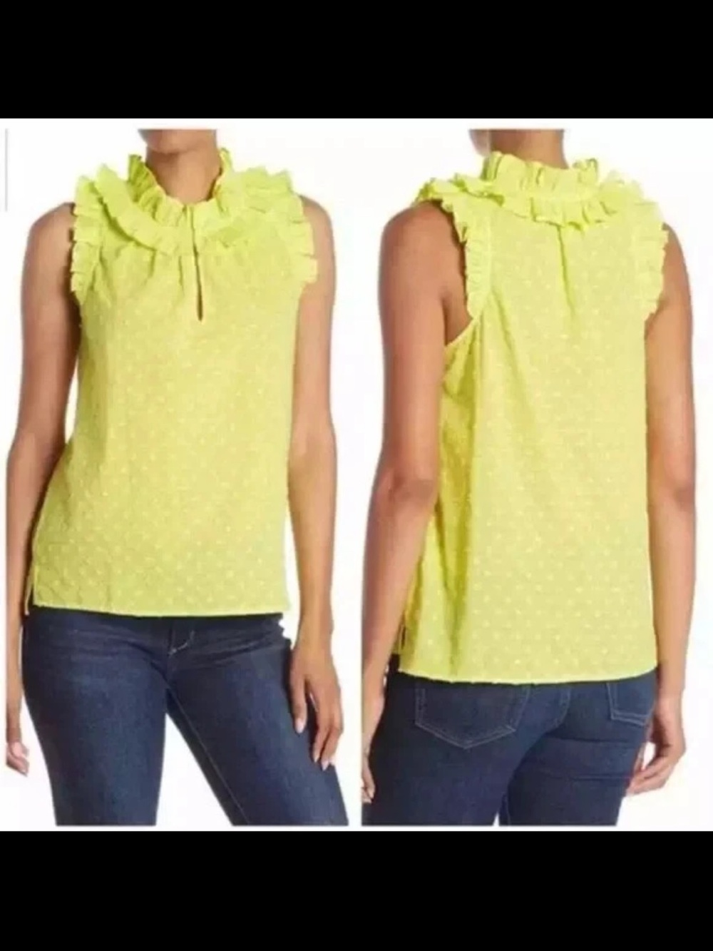 J. Crew Chartreuse Ruffle Mock Neck Sleeveless Top